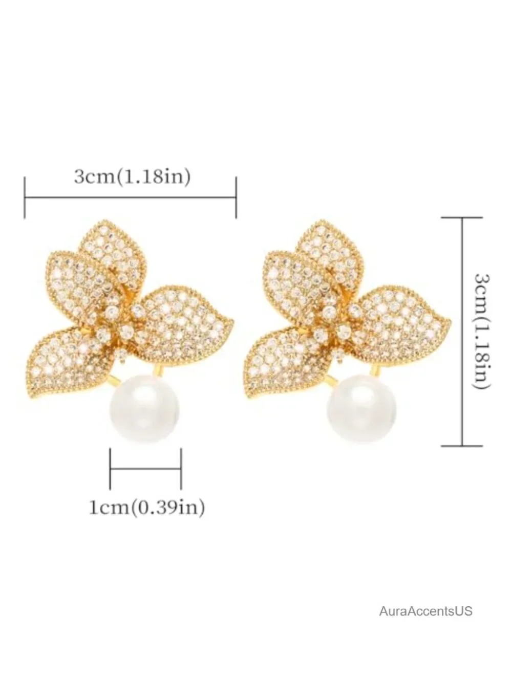 Cubic Zirconia Flower Pearl Stud Earrings for Women, Lightweight Silver
